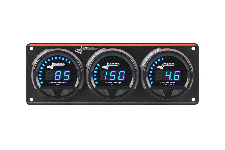 Digital Elite LED Waterproof Gauge Panel from Longacre, 2 Gauge Oil Pressure/Water Temperature/Tach