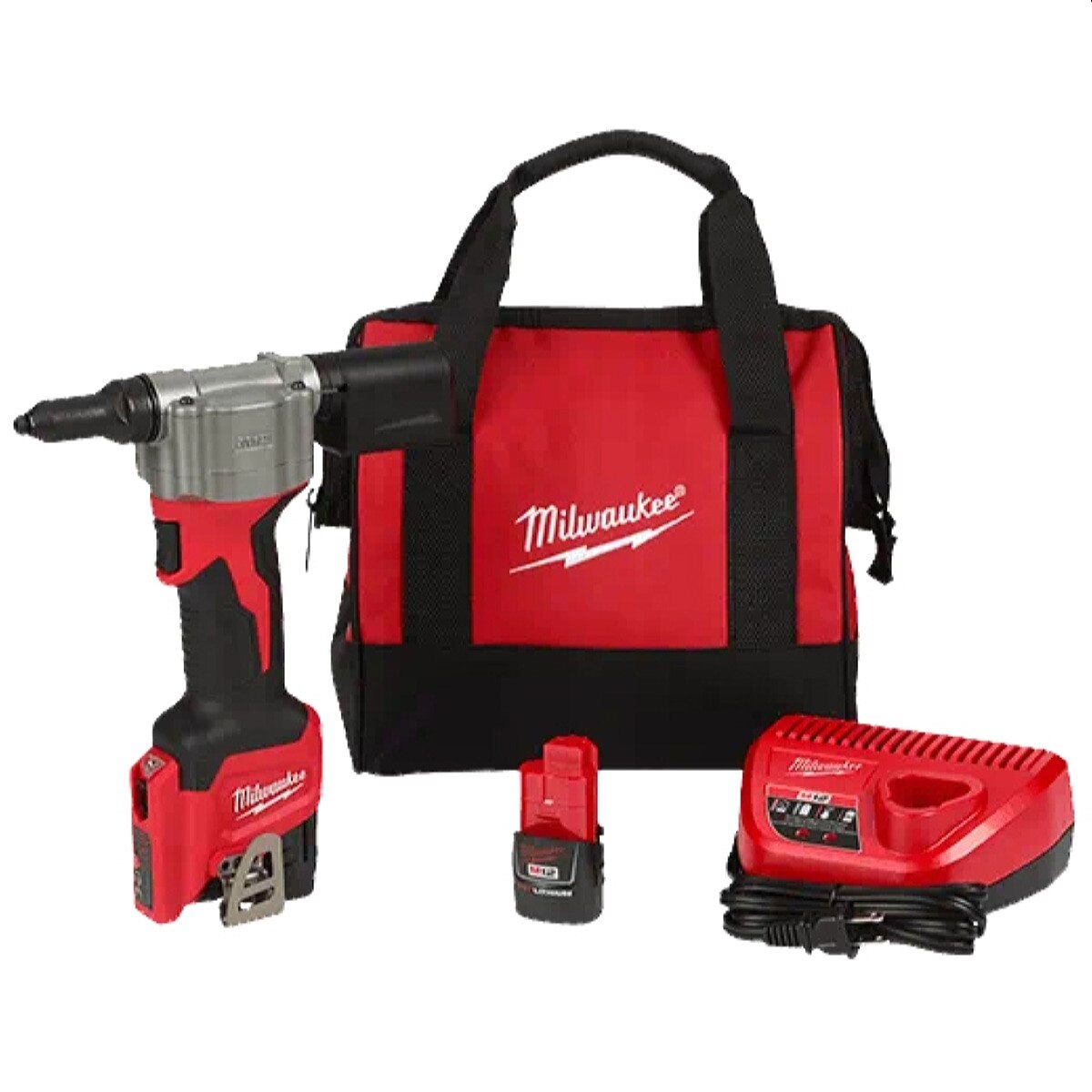 Milwaukee M12 Cordless Rivet Gun Tool Kit, 12V (Tool / 2 Batteries / Charger / Bag Included)